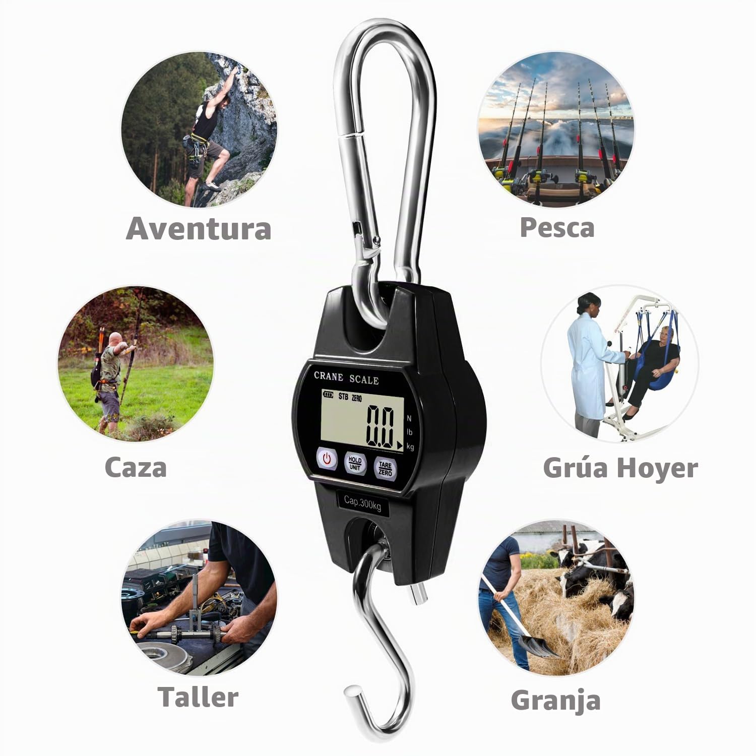 GRAM PRES Balanza de grúa digital para colgar, 300 kg, balanza para caza de ciervos, granja, pesca, pescado, carne, juego, balanza de equipaje con retención/tara