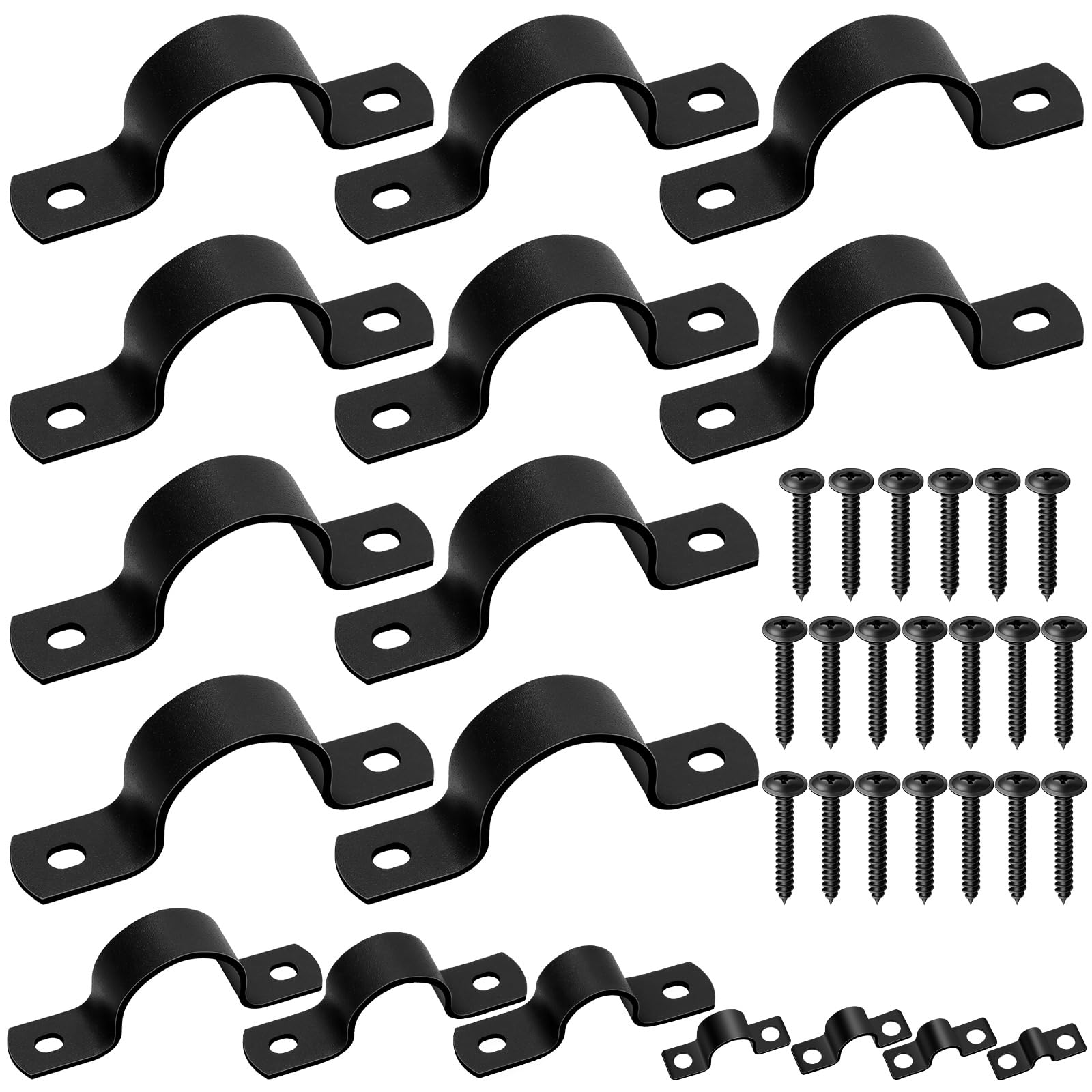 Mardatt 10 Set 1-3/16”(30mm) Two Hole Pipe Strap Clamp, Carbon Steel Rigid U Bracket Clamps U-Tube Strap Clamp Conduit Clamps with Self-Tapping Screws for Pipe Fixing, Black