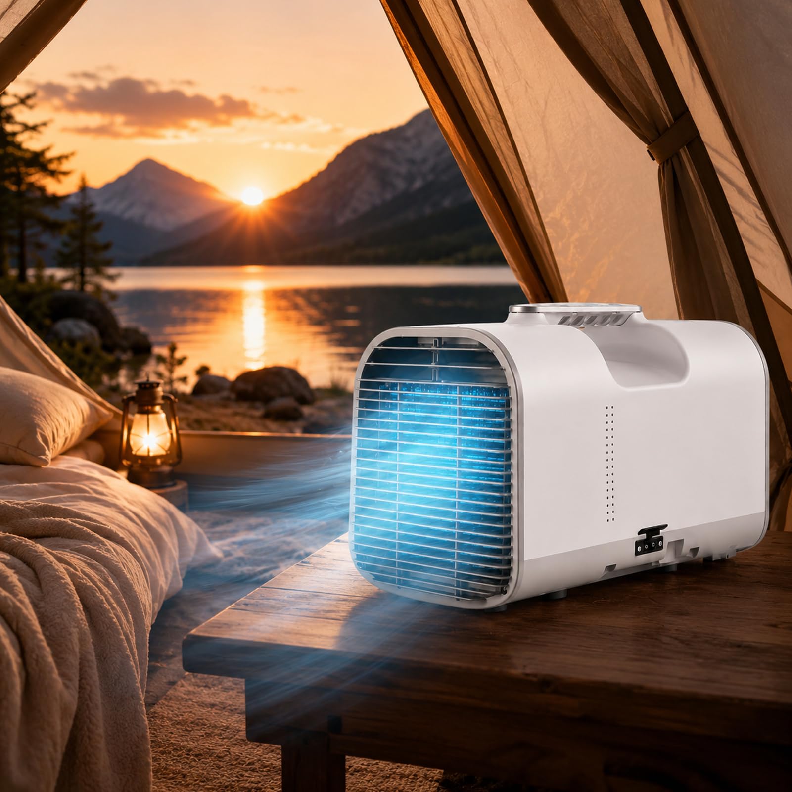 LYJIANGXIN Portable Camping Air Conditioner 4400/5100 BTU, 4-in-1 Mini AC Unit with Remote Control, Fast Cooling Dehumidifier, Air Cooler for Tent, RV, Caravan, Campervan, Truck and Outdoor Travel