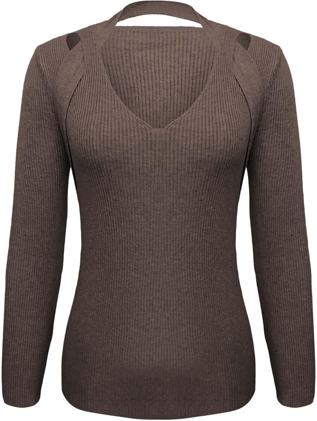 Heevina Sweaters for Women V Neck Ribbed Slim Fit Cutout Solid Color Long Sleeve Base Jumpers Winter Warm Sweater