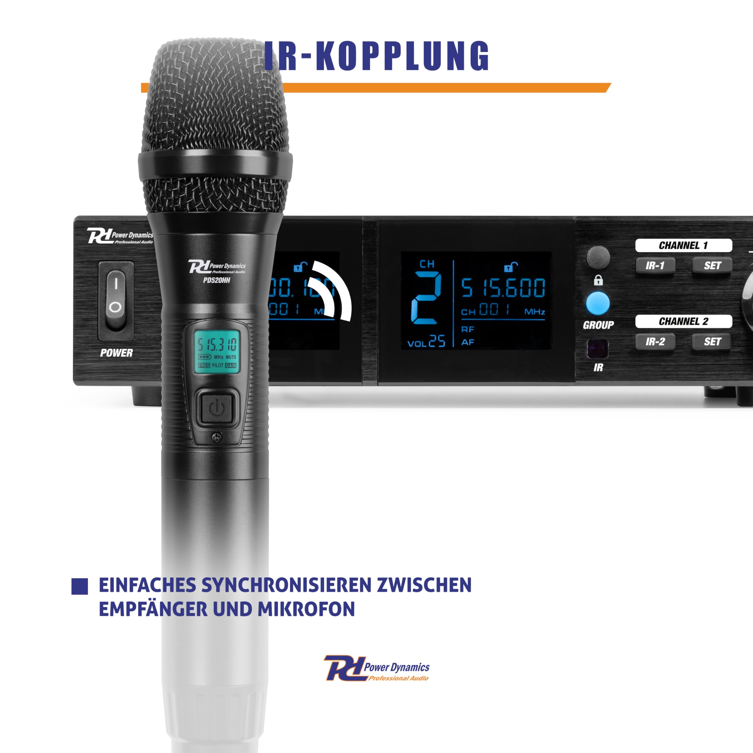 Power Dynamics PD522 Funkmikrofon Set – 2 Mikrofon Kabellos mit UHF & LCD Display – Wireless Microphone für Karaoke, DJ & Bühne – Drahtloses Mikrofon mit Empfänger & Akku – Mikrofon Wireless im Case