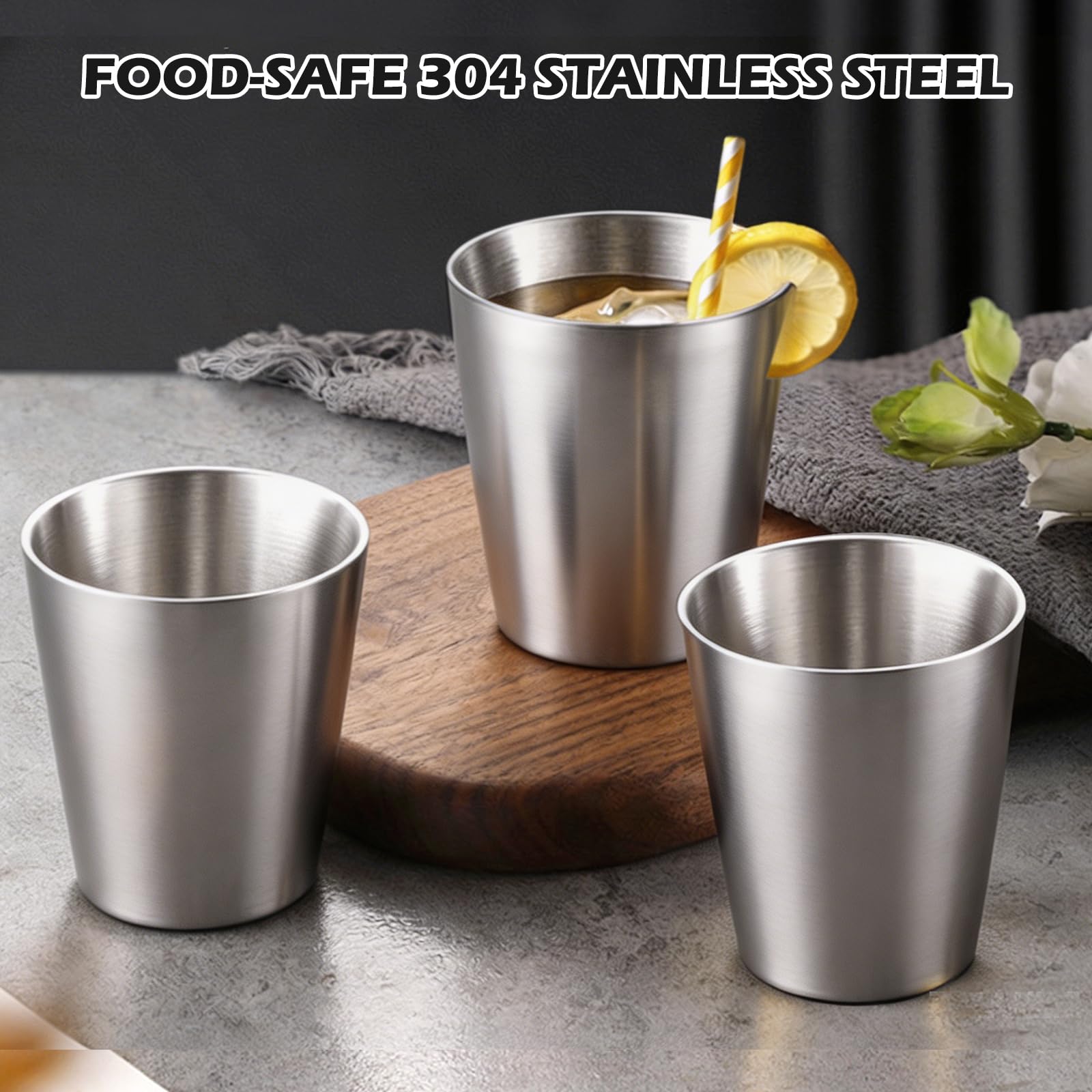 15 Stück Edelstahlbecher 260 ml, Edelstahl Becher Set, Camping Becher, Stapelbar Trinkbecher Schnapsbecher Metallbecher Bierkrüge, Edelstahl Tassen für Zuhause, Restaurant, Party, Picknick