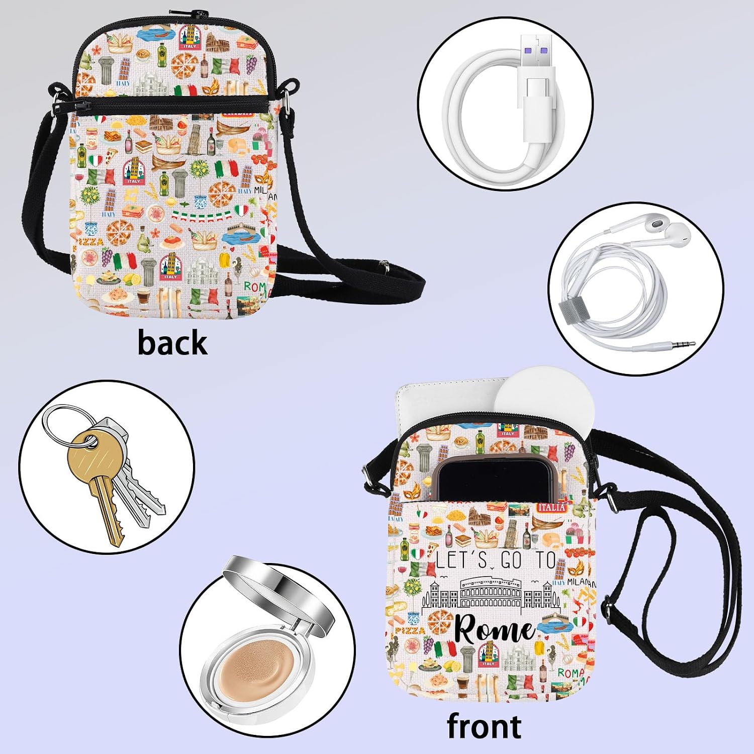 ZJXHPO Rome Trip Cross Body Bag Let’s Go To Rome Messenger Bag Rome Travel Vacation Gift Journey Together Gift