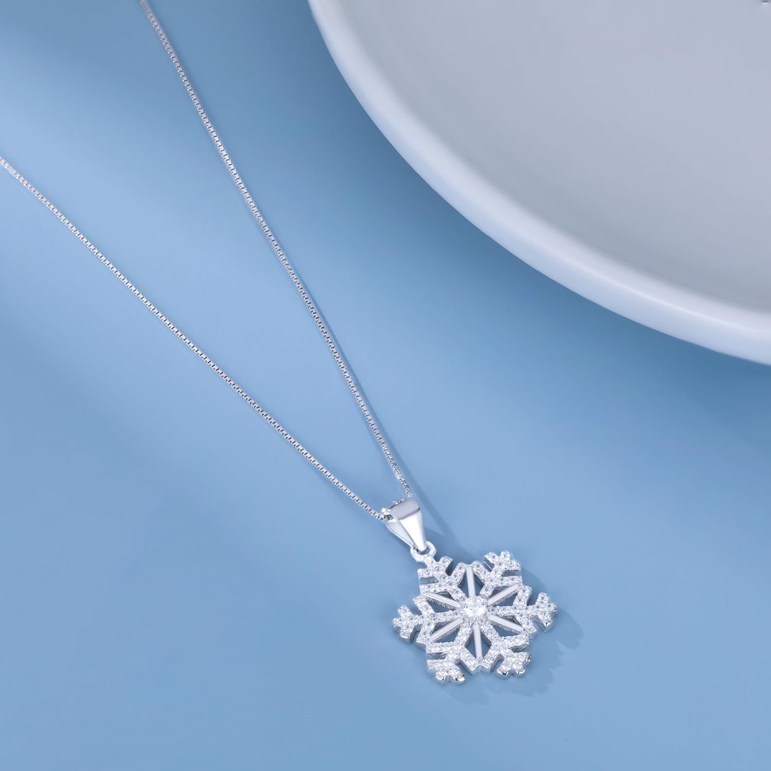 SLUYNZ 925 Sterling Silver Snowflake Pendant Necklace for Women Teens Christmas Snowflake Necklace Choker Sparkly CZ Snowflake Necklace Winter Necklace - Image 4