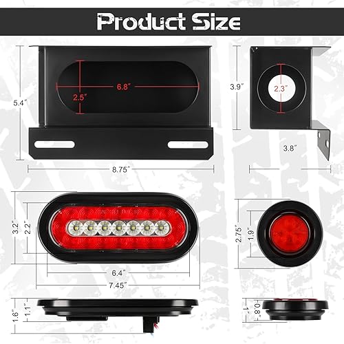 Miniatura 5 de LINKITOM Kit de 2 piezas de luces de remolque montadas por soldadura en cajas de acero con soporte para placa de matrícula de 6 pulgadas, luces LED