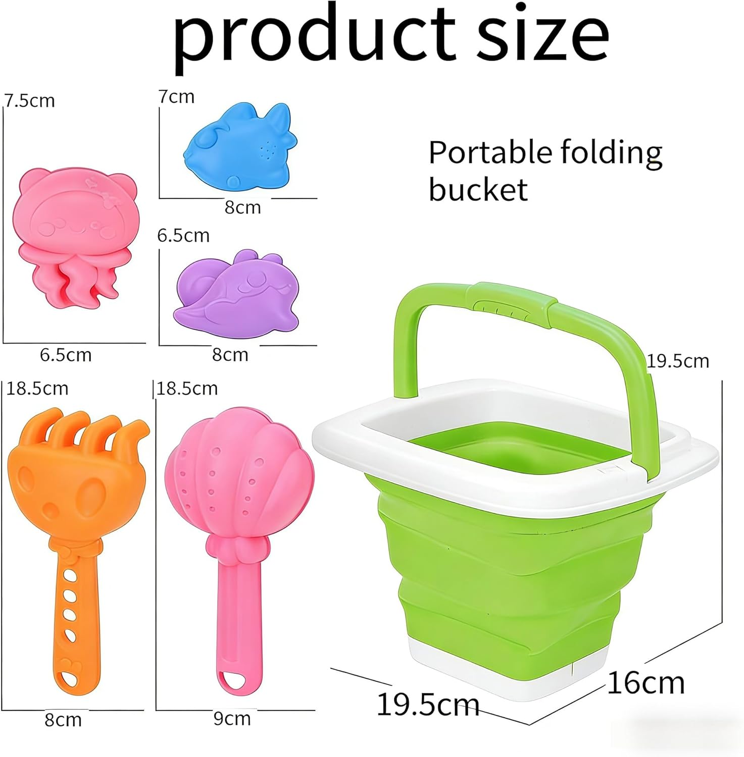 Sand Toy Set 19 Pieces, Beach Toy Children Foldable Bucket with Sand Shovel Sandpit Toy with Mesh Bag for Beach Garden Travel Gift from 3 Years Girls Boys (Green)
