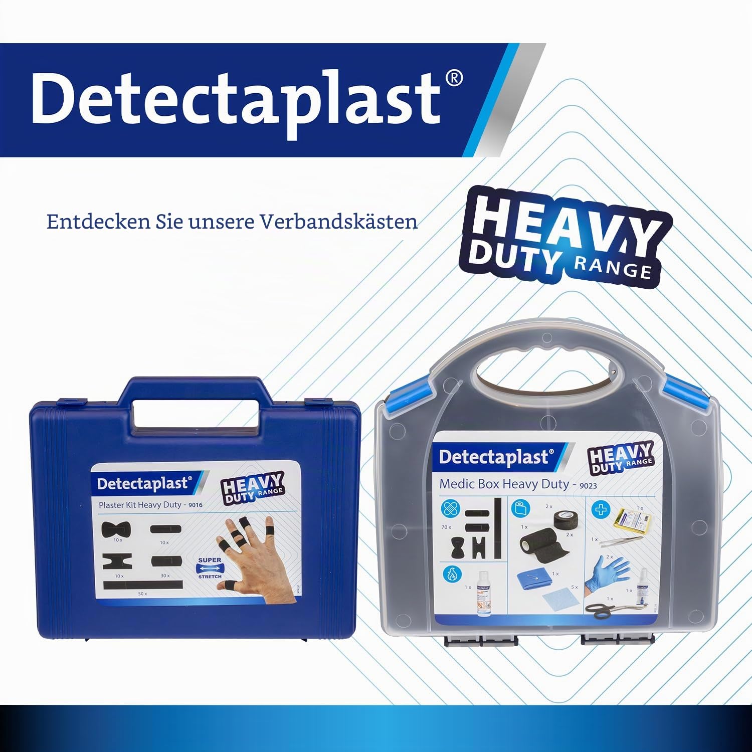 Detectaplast Erste-Hilfe-Set, 86 Stück, schwarze Pflaster | Tragbarer Koffer, Zur Wundversorgung, Für Industrie Handwerk Küche Werkstatt Alltag