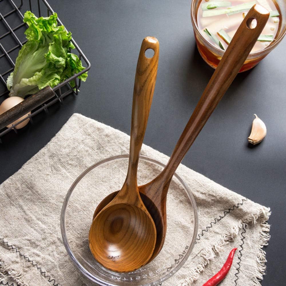 2 Pcs Wooden Spoon Ladle for Cooking Spoons Best Non Toxic Kitchen Tools -14 inch Long Kitchen Cooking Utensil & 11 inch Best Wood Spoons Large Deep Ladle Serving Spoons Soup Ladles Set - Image 4