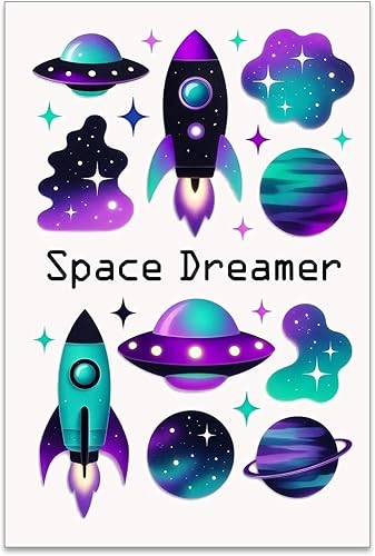 Retro Neon Rockets Planets UFOs Collage Poster - 13x19 Gloss Paper Finish - Retro Sci Fi Wall Art for Bedrooms or Offices