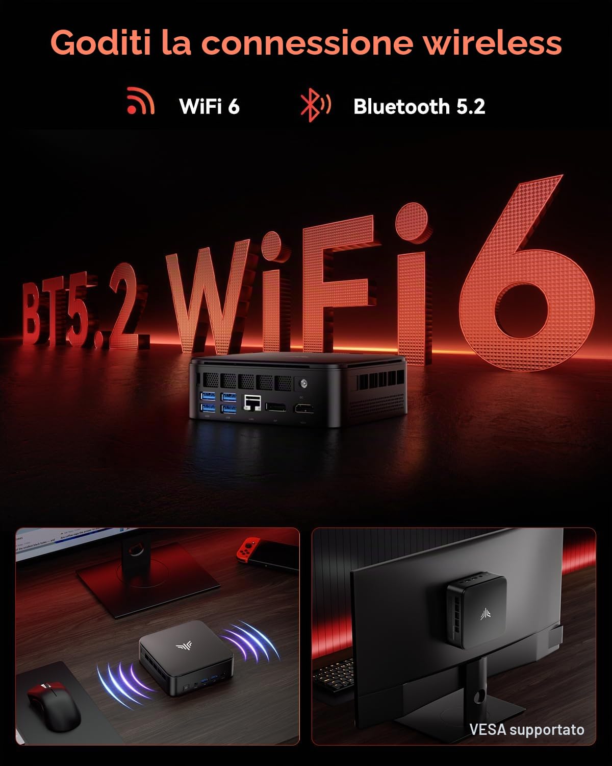 NiPoGi E3B Mini PC АMD Ryzen 5 7430U (fino a 4,3 GHz), 16GB DDR4 SSD M.2 da 512GB, Mini Computer Desktop con W-11 Pro | Triplo Display 4K | WiFi6 | BT5.2 per Uffici Aziendali, Design, Home, E-learning