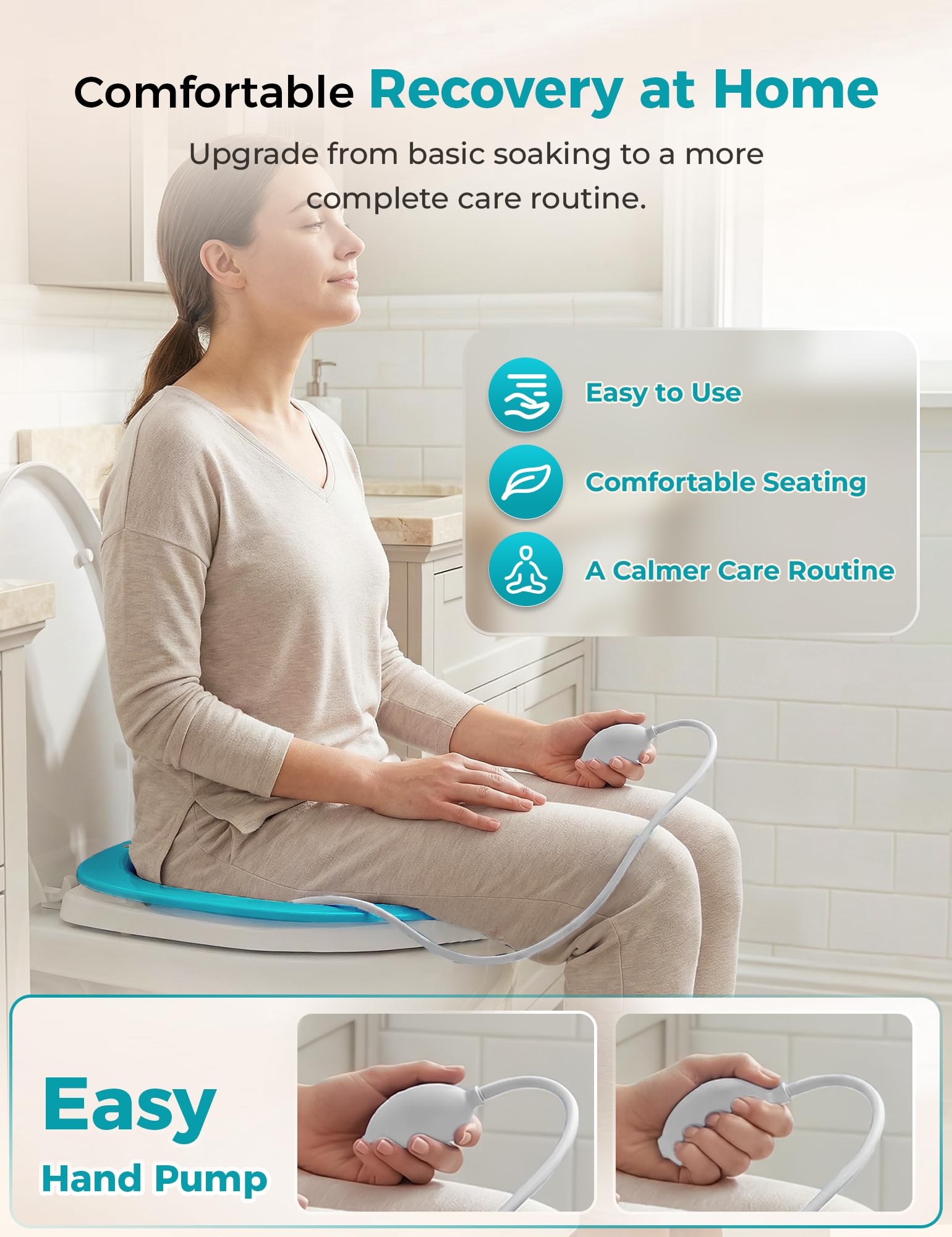 Pochik Sitz - Baño para asiento de inodoro con hemorroides y cuidado posparto, asiento de vapor Yoni, remojo perineal, plegable, manguera de lavado, agujeros de drenaje, zona de asiento más amplia