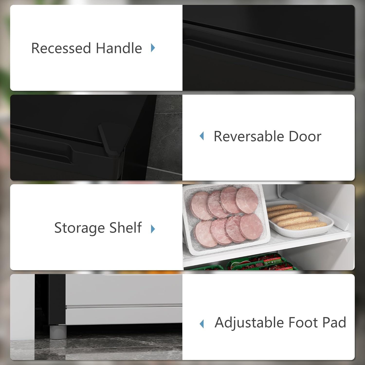 HOMCOM Mini Freezer Countertop, 3 Cu.Ft Compact Upright Freezer with 3 Shelves, Reversible Door for Home, Dorm, Apartment and Office, Black