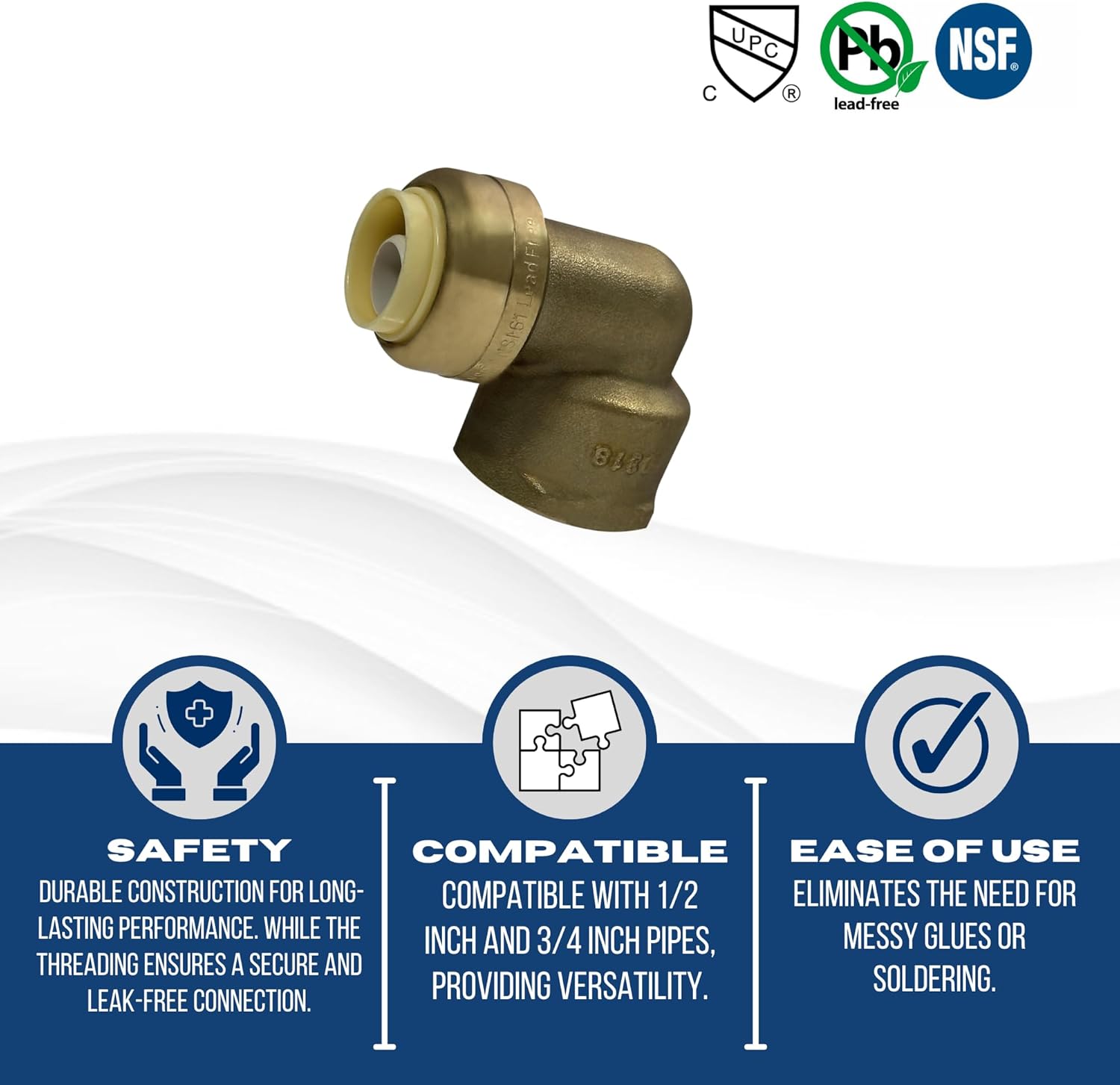 XFITTING Push Fit 1/2 Inch x 3/4 Inch Female NPT Elbow, 1/2 in x 3/4 in Inch Push Fit Female Elbow, 27-4-5=2XX, 2 Pieces