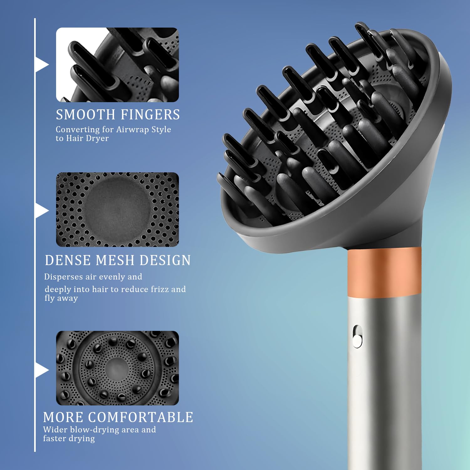 Kompatibler Diffusor-Aufsatz für Airwrap Styler, Lockenformer-Düse für HS05, HS03, HS01, Schnelltrocknungs-Styling-Tool (Grau)