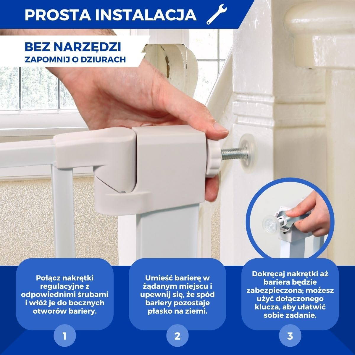 Mobiclinic® kids, Barierka bezpieczeństwa dla dzieci i zwierząt domowych, Raily, Automatyczne zamykanie, Podwójne otwieranie, 75 do 82 cm, Montaż wciskany bez otworów, Schodów drzwi
