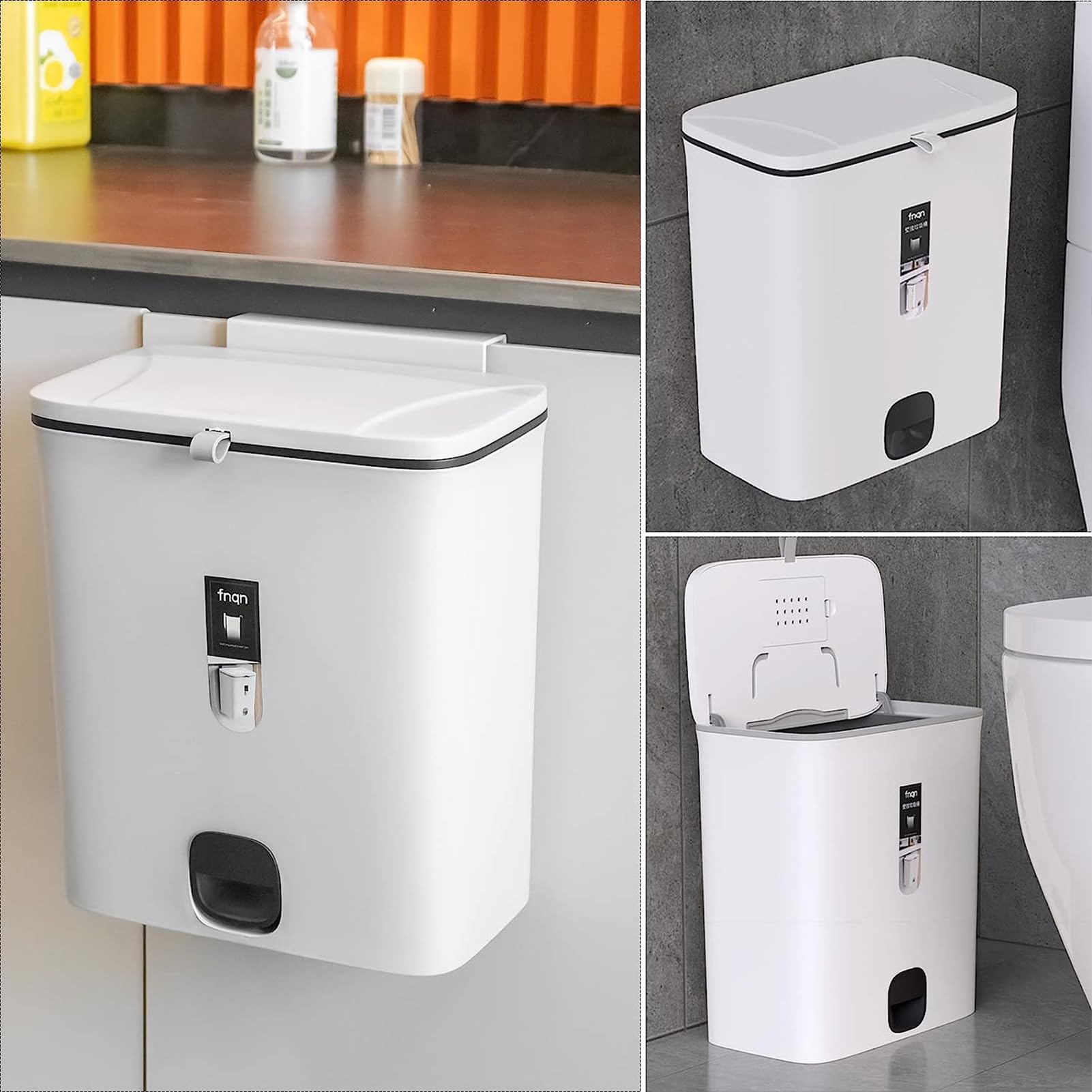 Hängende Mülleimer Mit Deckel, 7-Liter An Der Wand Montierte Mülleimer Küche Kompost Bin, Schrank Tür Kunststoff Mülleimer Abfalleimer Für Schranktür, Badezimmer, Schlafzimmer, Büros,Weiß,10L