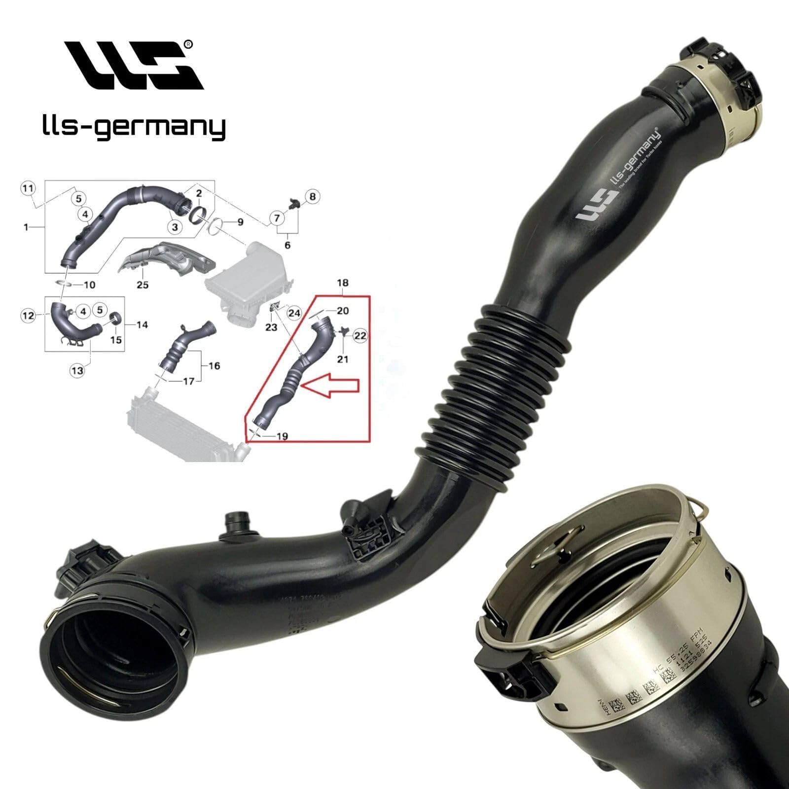 LLS-GERMANY Ladeluftschlauch Turboschlauch kompatibel mit BMW X3/X4 (F25, F26) xDrive35i/M40i (2979 ccm, 225-265 kW, 306-360 PS, 09/2010-03/2018), OEM: 13717604033, 13 71 7 604 033