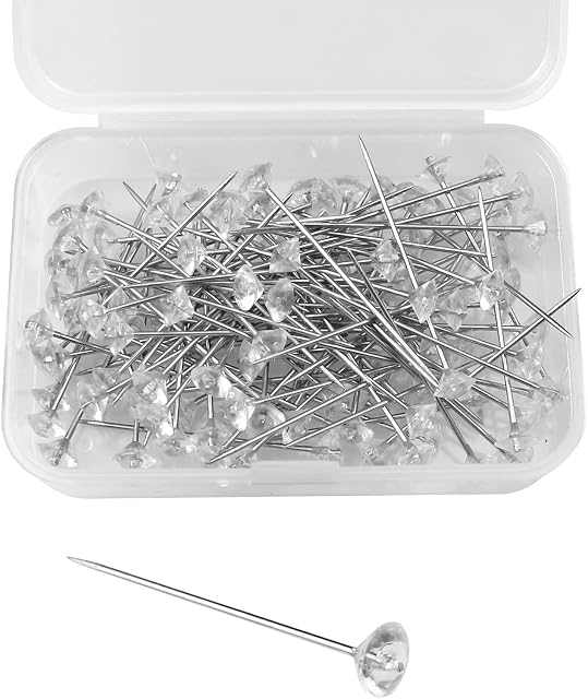 oupados 100 Pcs Head Pins Clear Dressmaking Pins Long Sewing Pins Diamond Shape Flower Pins with Plastic Box for Bouquets Crafts Sewing Decorations Wedding DIY Dressmaking