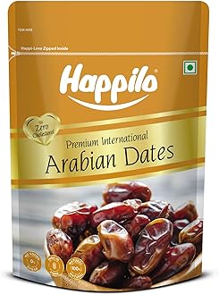 Happilo Premium Natural Arabian Dates 500g Pouch | Khajur, Khajoor | Dry Fruits | Dates in Fresh | Healthy Snacks | Rich in Fibre | No Added Sugar