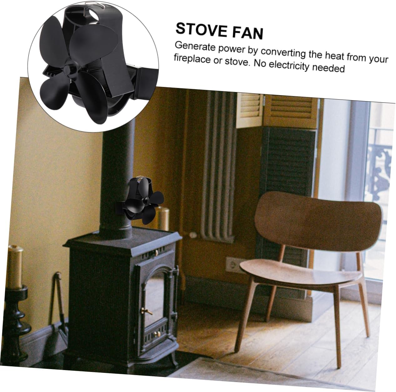 1pc Heat Powered Stove Fan Blades Thermal Power Fireplace Fan for Efficient Heating No Electricity Required for Log Burners and Stoves