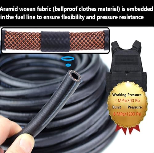 Miniatura 2 de Juego de línea de combustible trenzada de nailon NBR de 1/4 de pulgada y 0.236 in ID NBR, 10 pies + 20 abrazaderas de manguera de identificación