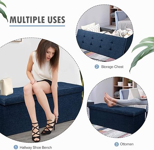 Miniatura 4 de LUARANE - Banco otomano de almacenamiento, otomana plegable de almacenamiento de 120 litros con divisor de metal, baúl de almacenamiento con asiento