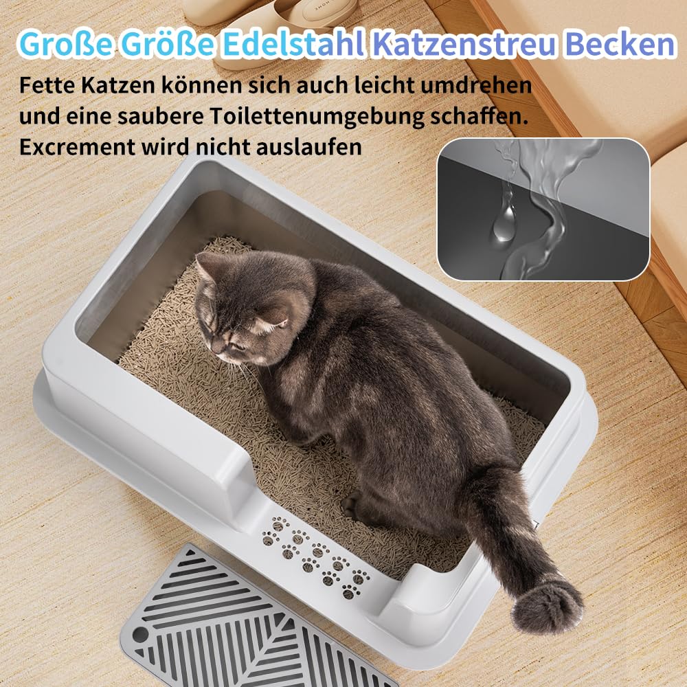KMNSUN Lettiera Gatto Grande, 61x 41x 31CM XXL Lettiera per Gatti in Acciaio Inox, Ingresso Laterale (per Evitare Che la Lettiera del Gatto Voli Fuori), Pedale Antiperdita per la Sabbia
