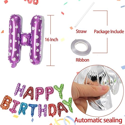 Miniatura 2 de Globos que forman la frase HAPPY BIRTHDAY, arcoíris con estampado de corazones, 16 pulgadas, aluminio mylar, globos reutilizables para cumpleaños de