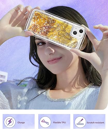 Miniatura 6 de Funda para iPhone 13 con purpurina líquida de arena movediza linda mariposa estética bonita divertida diseño brillante funda protectora para niñas,
