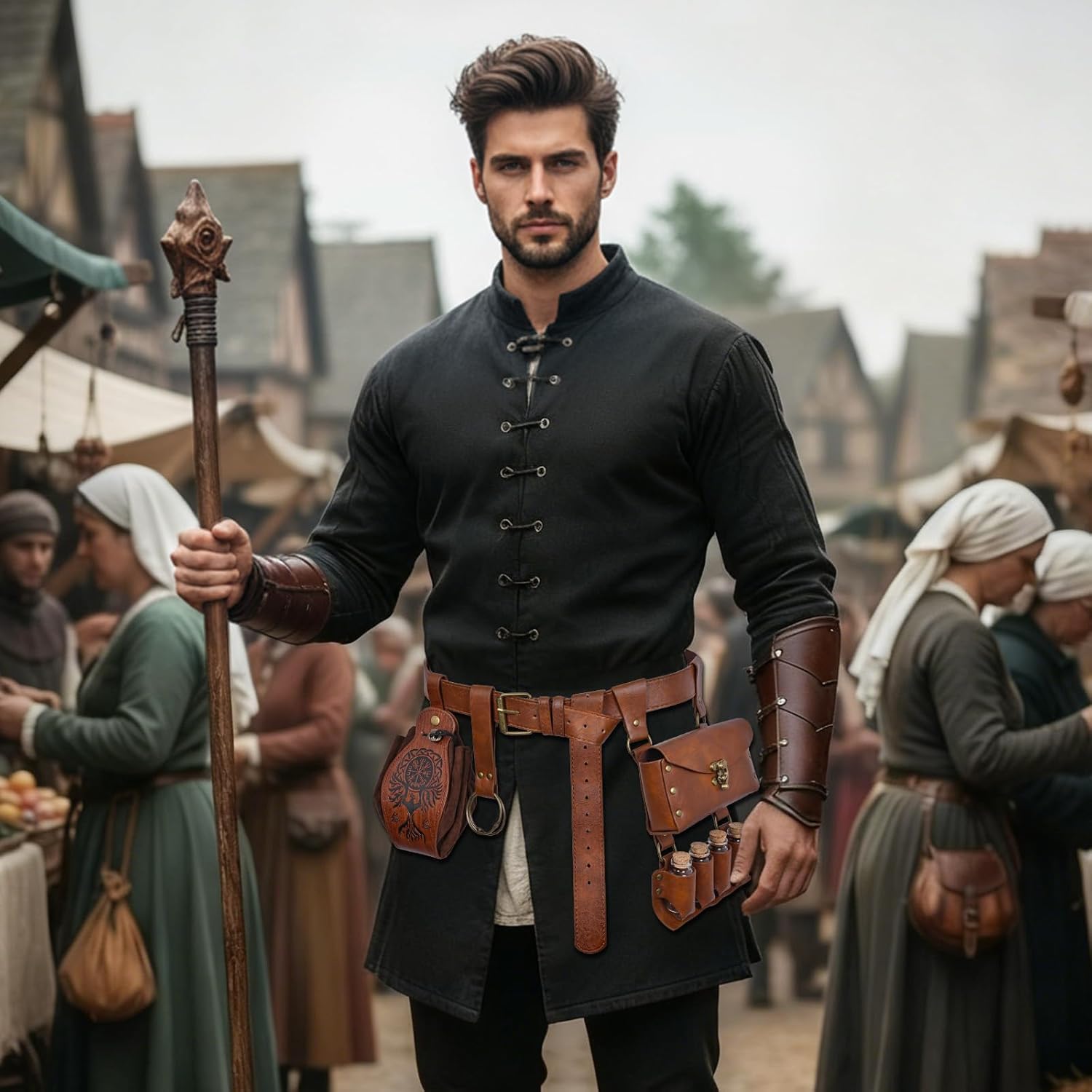 4PCS Renaissance Belt Pouch Set - Medieval Costume Accessories with Potion Bottles & Waist Bag for Halloween Cosplay (Brown) - Image 5