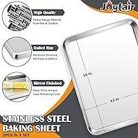 Vista 2 de Joyfair - Juego de bandejas para hornear de 16 pulgadas (2 unidades), bandejas de acero inoxidable para galletas, sartenes de metal comerciales
