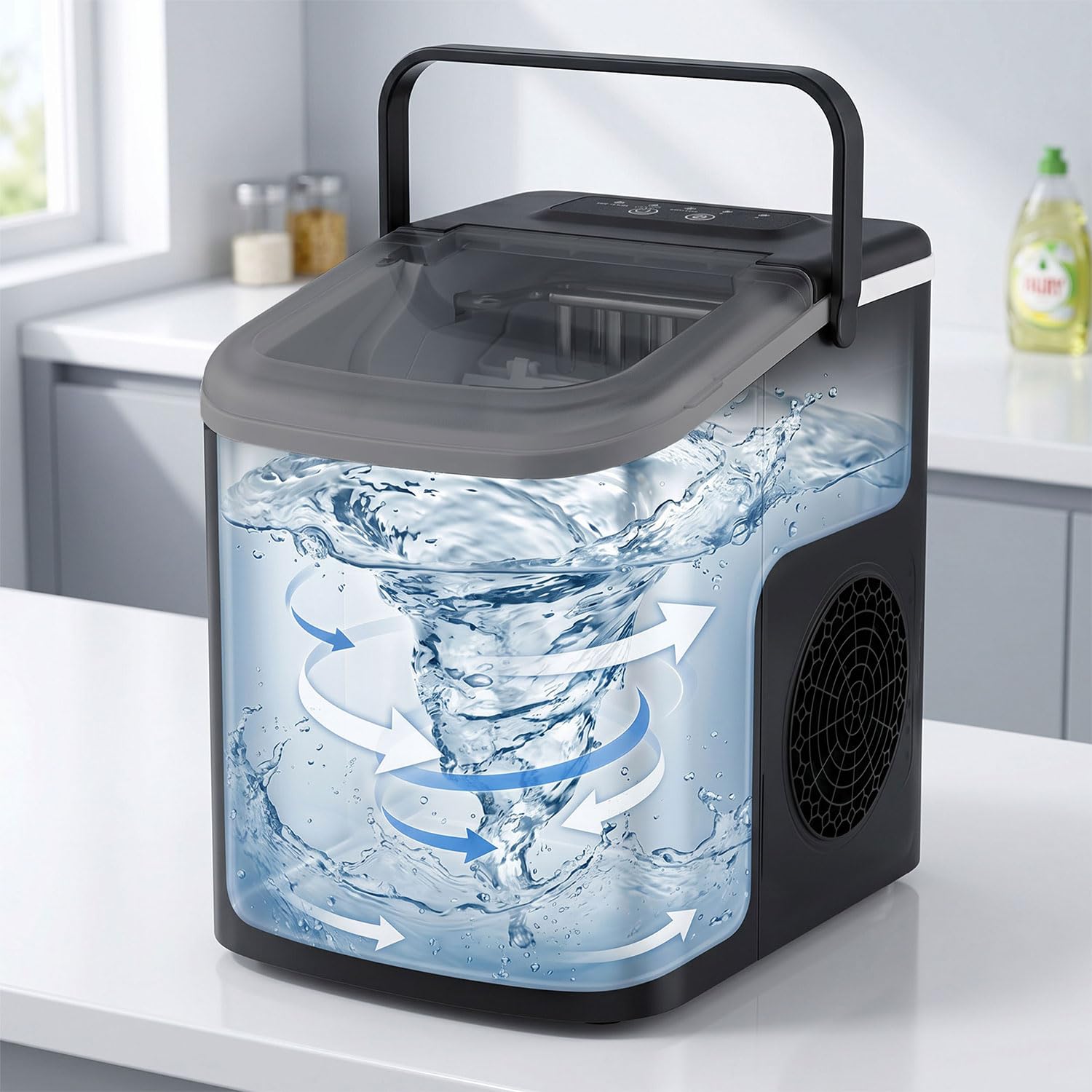 Berdsen Máquina de cubitos de hielo 12 kg/24 h – 9 cubitos de hielo en 6 – 8 minutos – Máquina para cubitos de hielo con 2 tamaños S y L – Compacta para cócteles, bebidas y bebidas – Autolimpiable