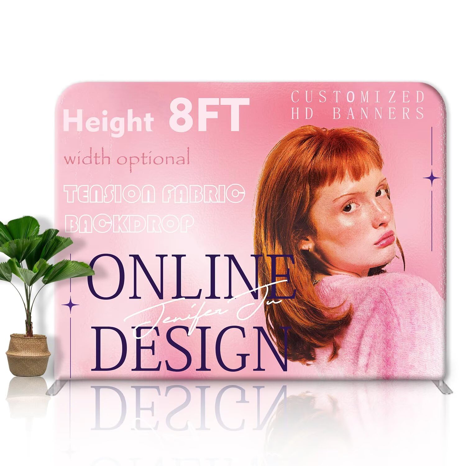 8x8 FT Custom Tension Fabric Banner with Stand Tension Fabric Backdrop Display Large Trade Show Booth Display Exhibit Standing Banner with Aluminum