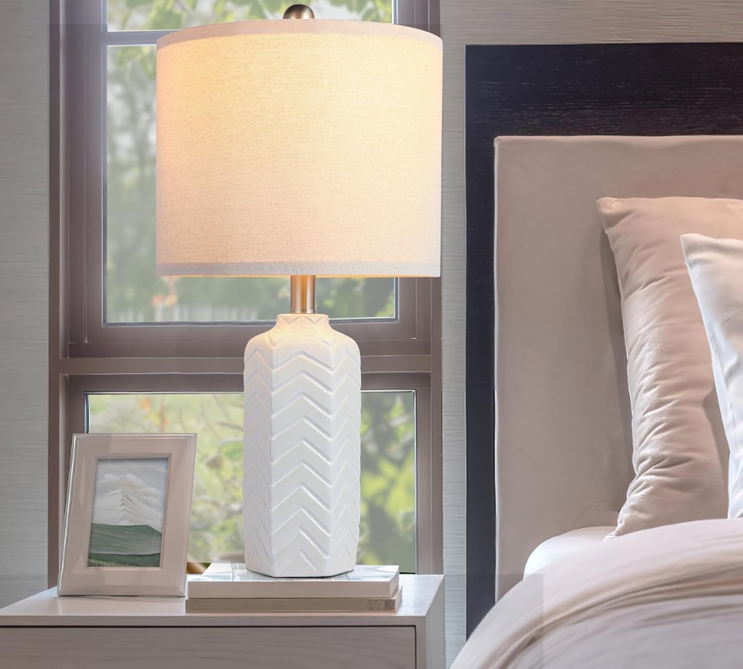 22" Modern Ceramic Table Lamp White Nightstand Lamp Set of 2 Farmhouse Bedside Lamps for Bedroom End Table Lamps for Living Room Office Dorm