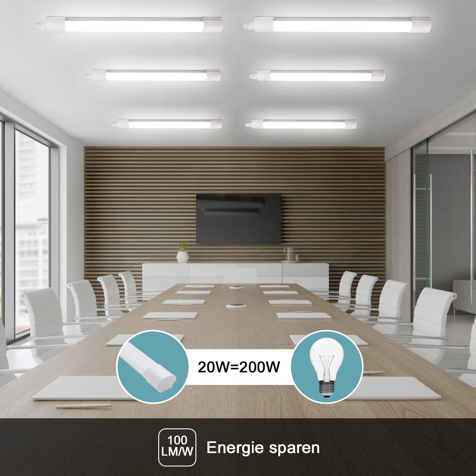Lampada da soffitto a LED per ambienti umidi, 60 cm, 20 W, 2200 lm, IP65, impermeabile, per ambienti umidi, per cantina, officina, garage, cucina, bagno, ufficio, bianco neutro, 4000 K