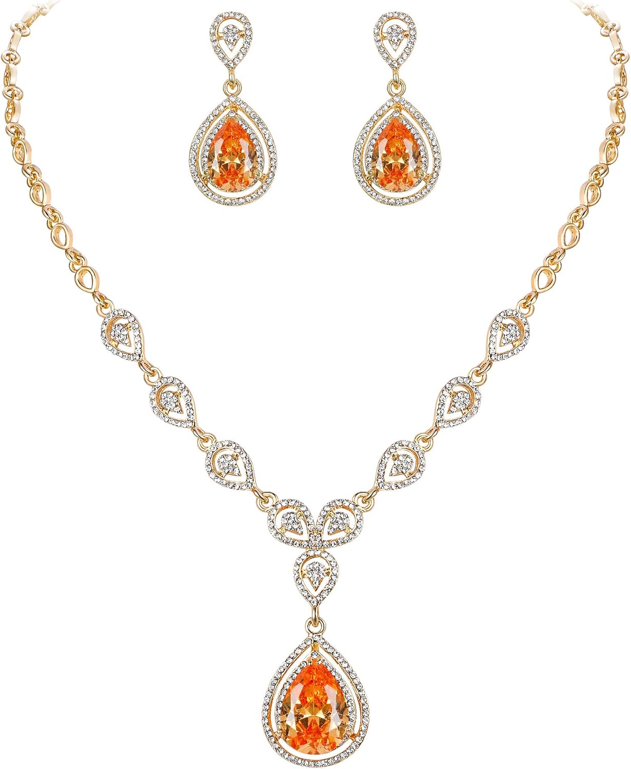 EVER FAITH Austrian Crystal Zircon Wedding Teardrop Necklace Earrings Set