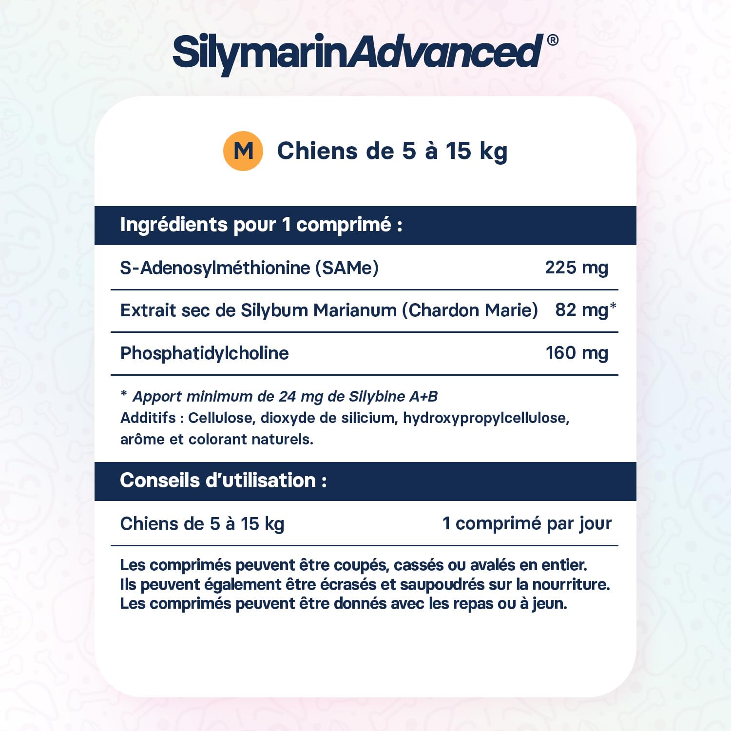 Complément Foie pour Chiens de Taille Moyenne - Complément De Chardon Marie pour Le Soutien du Foie des Chiens - avec S-adénosylméthionine (Same) Et Silybine - 30 Comprimés