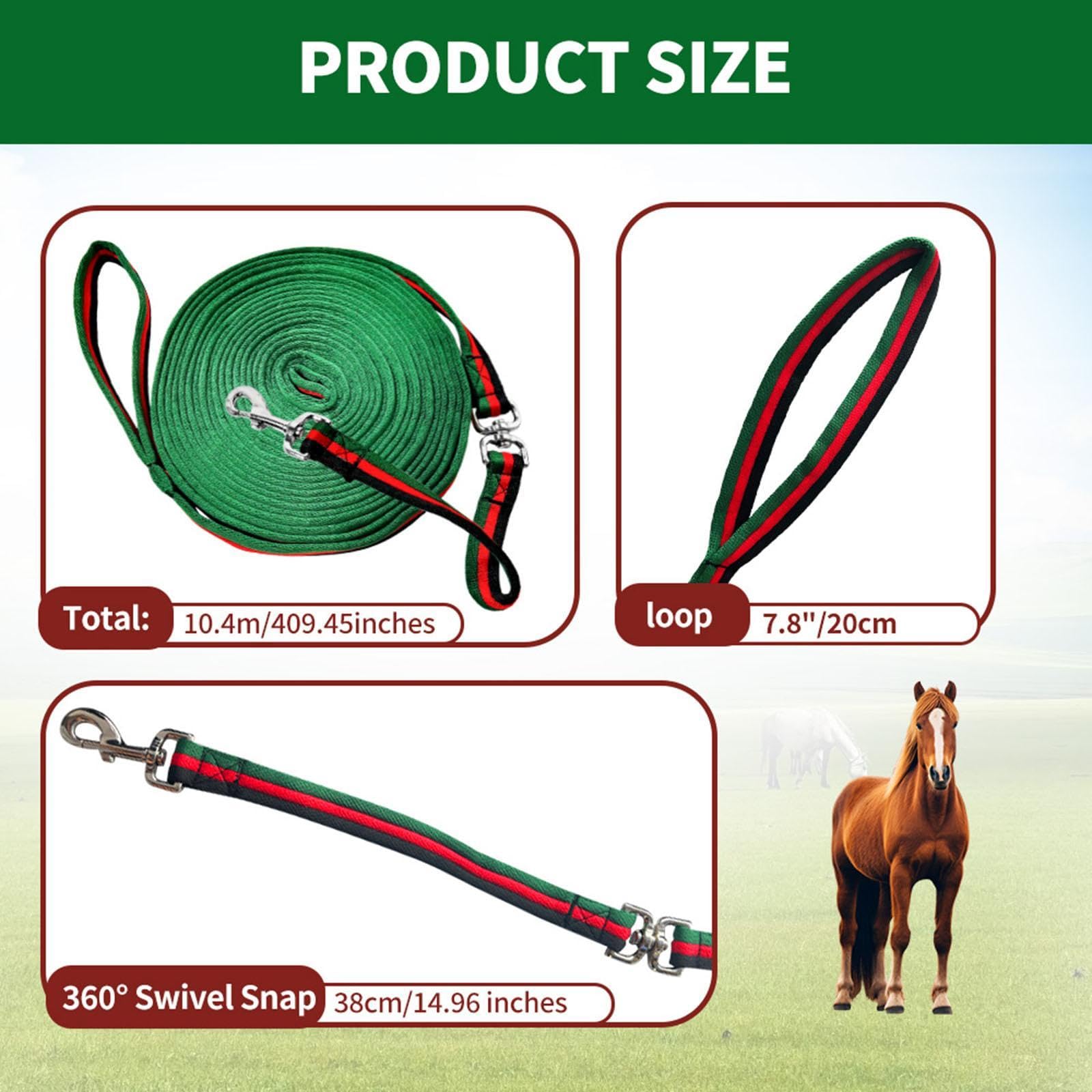 Corda per Cavalli Resistente in Poliestere Moschettone Sicuro Maniglia Ergonomica Controllo Comodo per Cavalli Cani Pecore Adatta per attività Equestr, Verde Rosso Nero