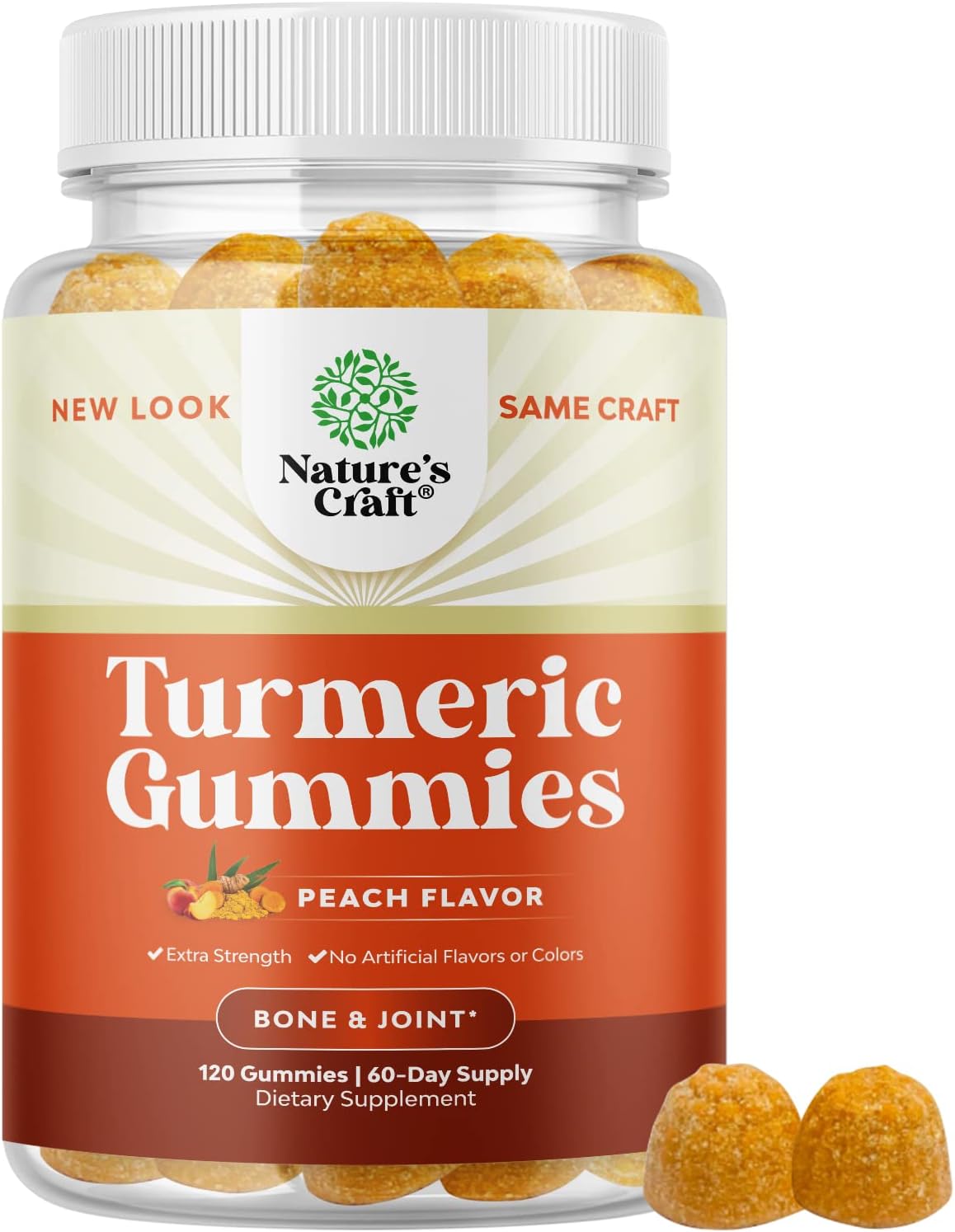 Turmeric Gummies for Adults Peach Flavor - Extra Strength Joint Support Gummies with Turmeric Curcumin with Black Pepper Extract and Ginger - Turmeric and Ginger Peach Gummies Vitamins for Adults