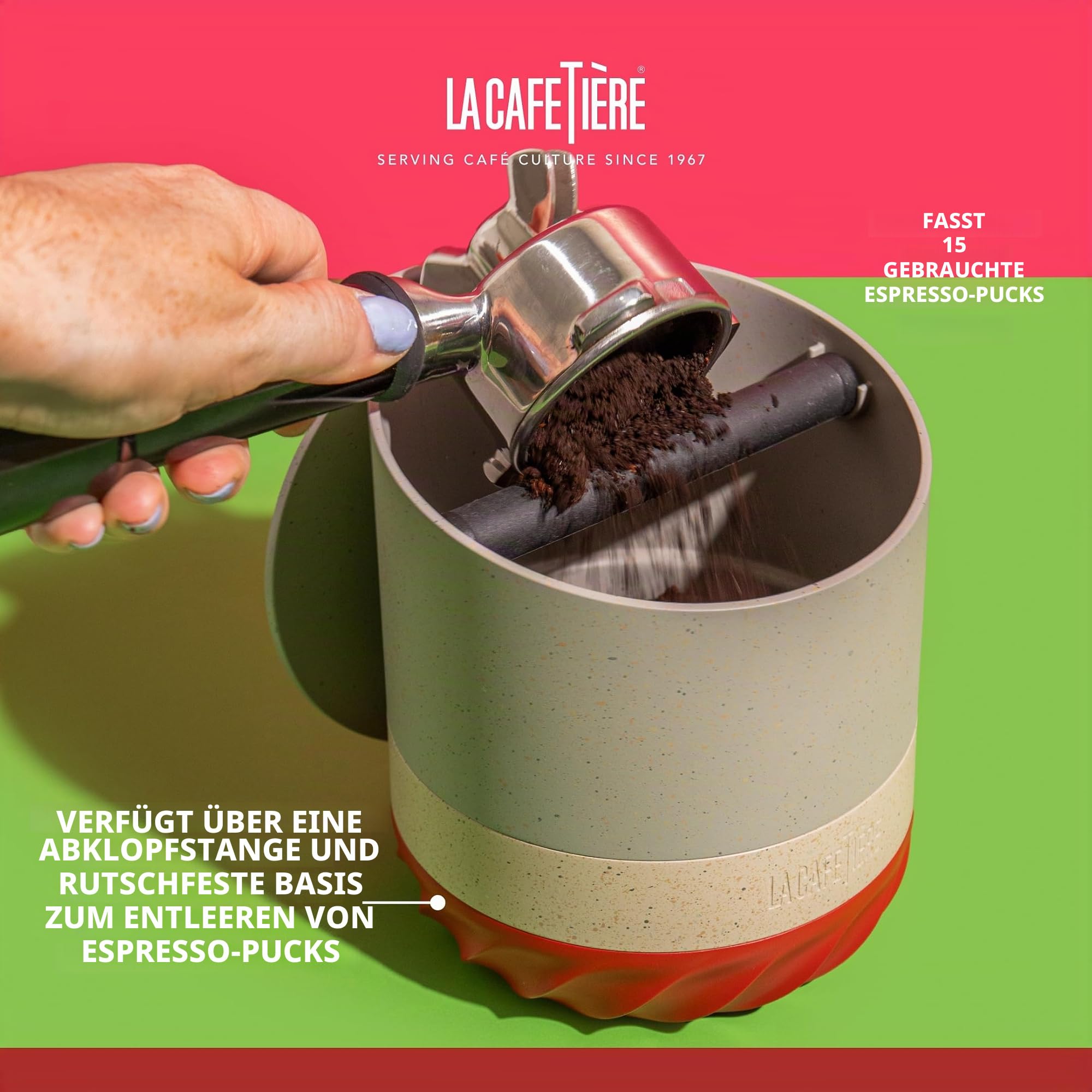 La Cafetière Renew Composter and Coffee Knockbox, 75ml Espresso Dump Bin für Kaffeesatz mit Abnehmbarer Klopfstange und rutschfestem Boden