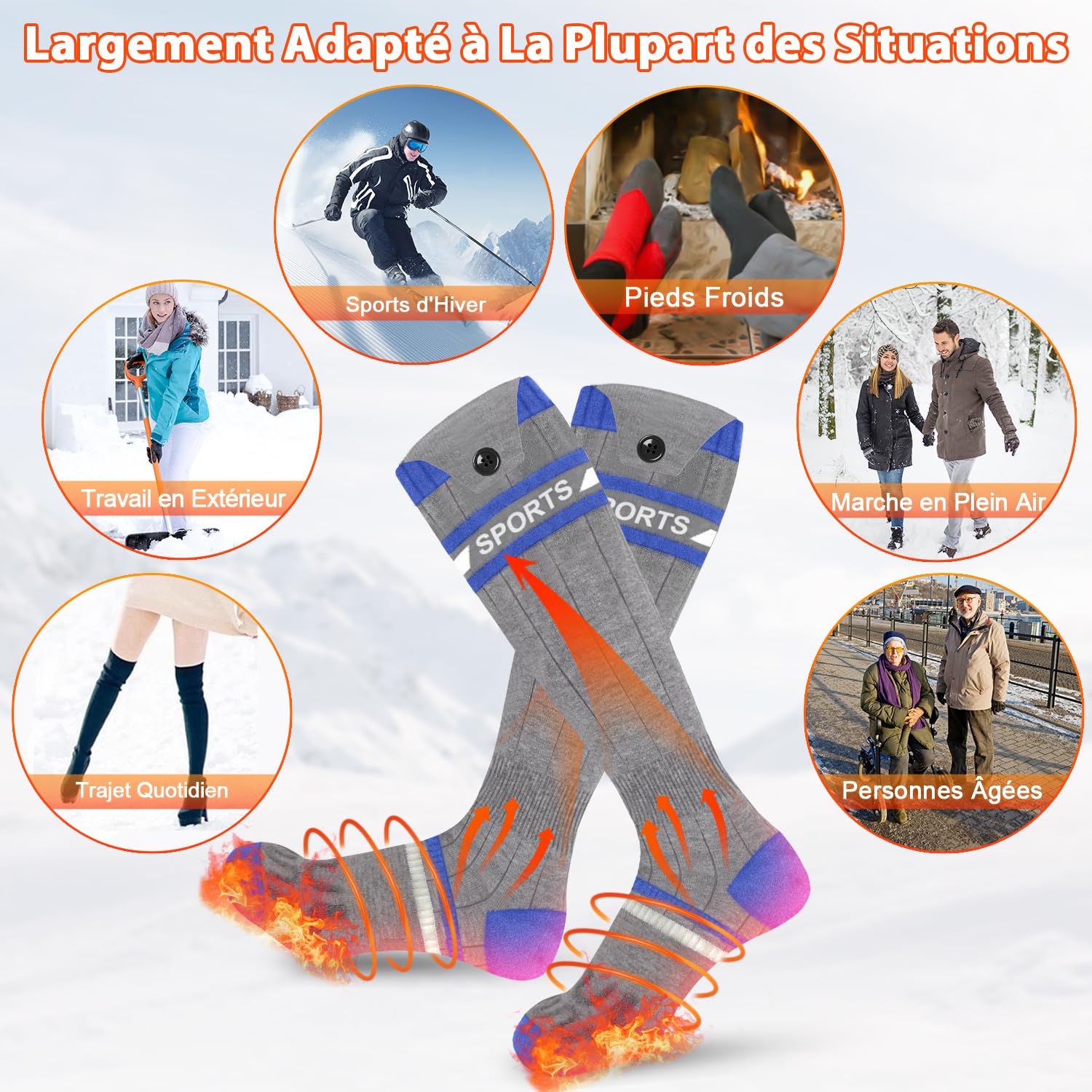 Chaussettes Chauffantes Homme Femme avec Télécommande APP Chauffe-Pieds,8000mAh Rechargeables Chaussettes Chaudes Electriques,Chauffage de la Plante du Pied pour Ski Camping Cyclisme(Bleu Foncé Gris)