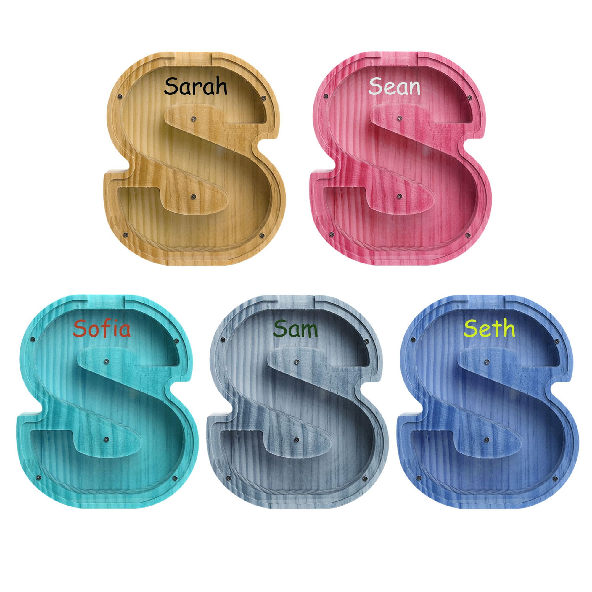 YIXIANPersonalized Piggy Banks for Kids with Customized Name Printed Money Box Personalized Wooden Initial Bank Coin Money Bank for Girls and Boys Christmas Birthday Gift(S)
