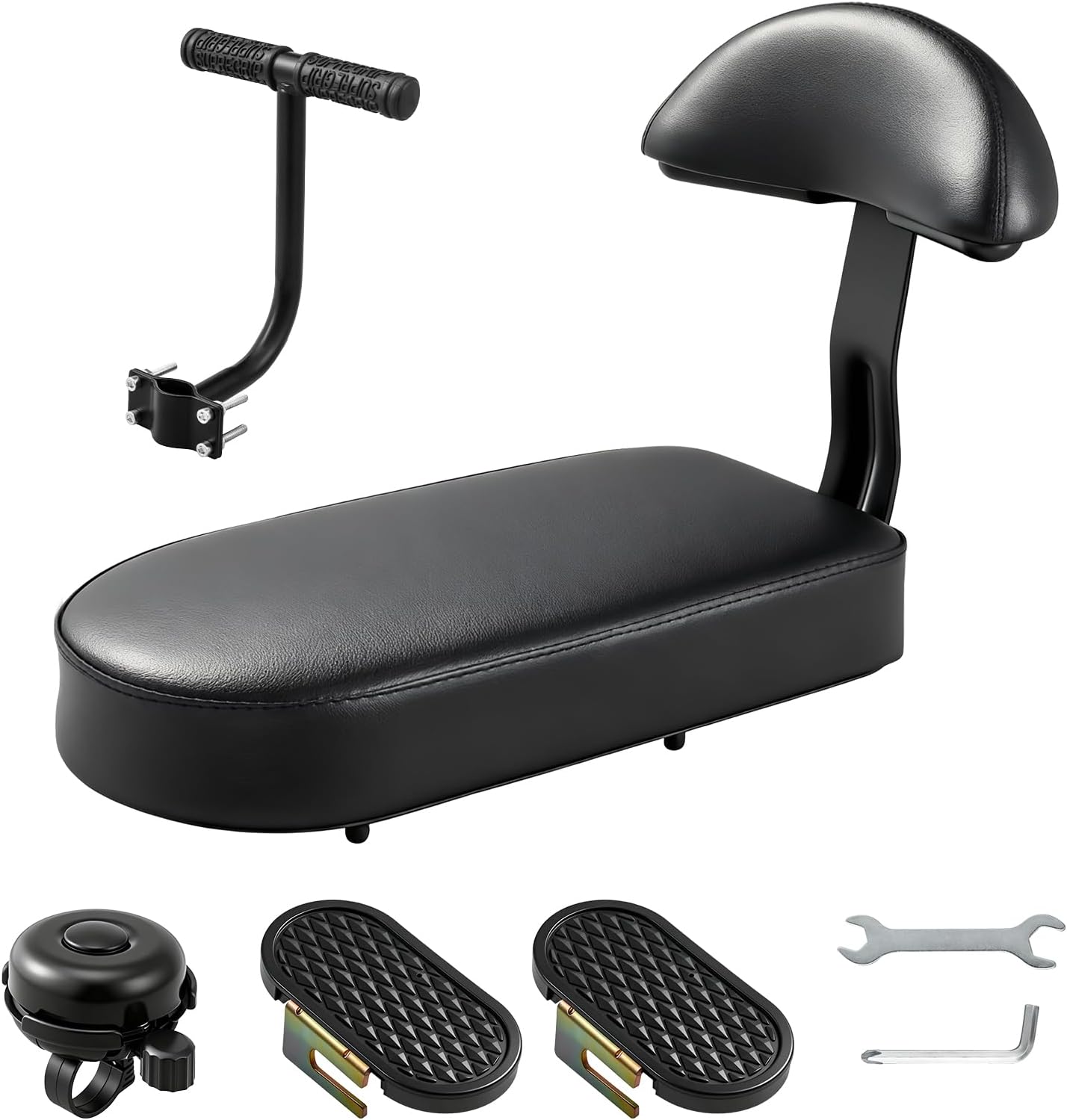 Kids Bike Seat Set, Comfort Bike Seat with Backrest, Wide Child Bicycle Rear Seat Cushion Back Safety Armrest Handrail Feet Pedals, Children Bicycle Back Seat for Over 5 Years Old