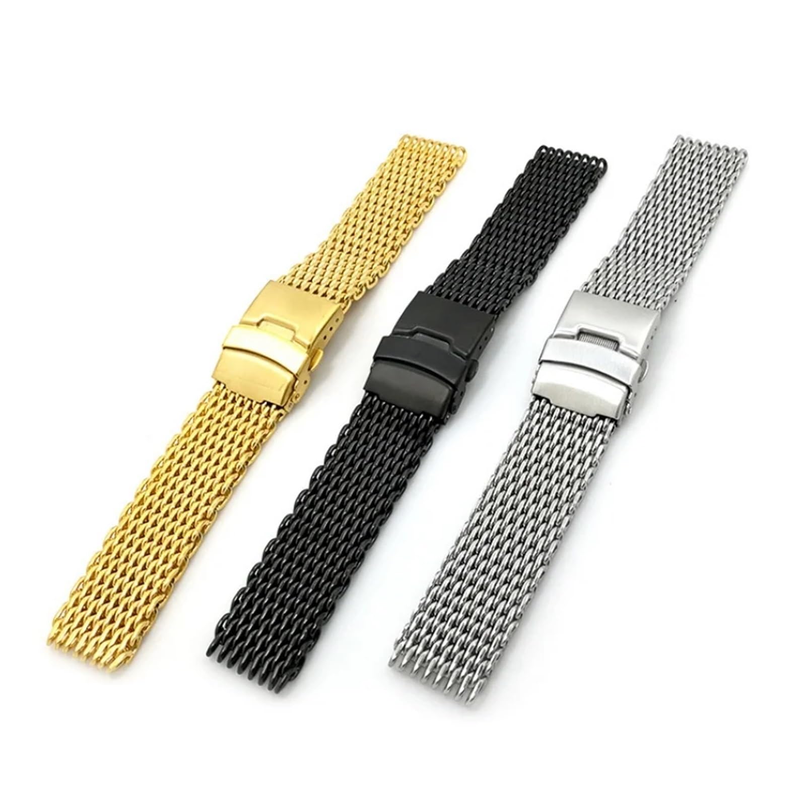 Correa de reloj universal de malla de tiburón de 18/20/22/24 mm, correa de reloj plegable de acero inoxidable, piezas de repuesto
