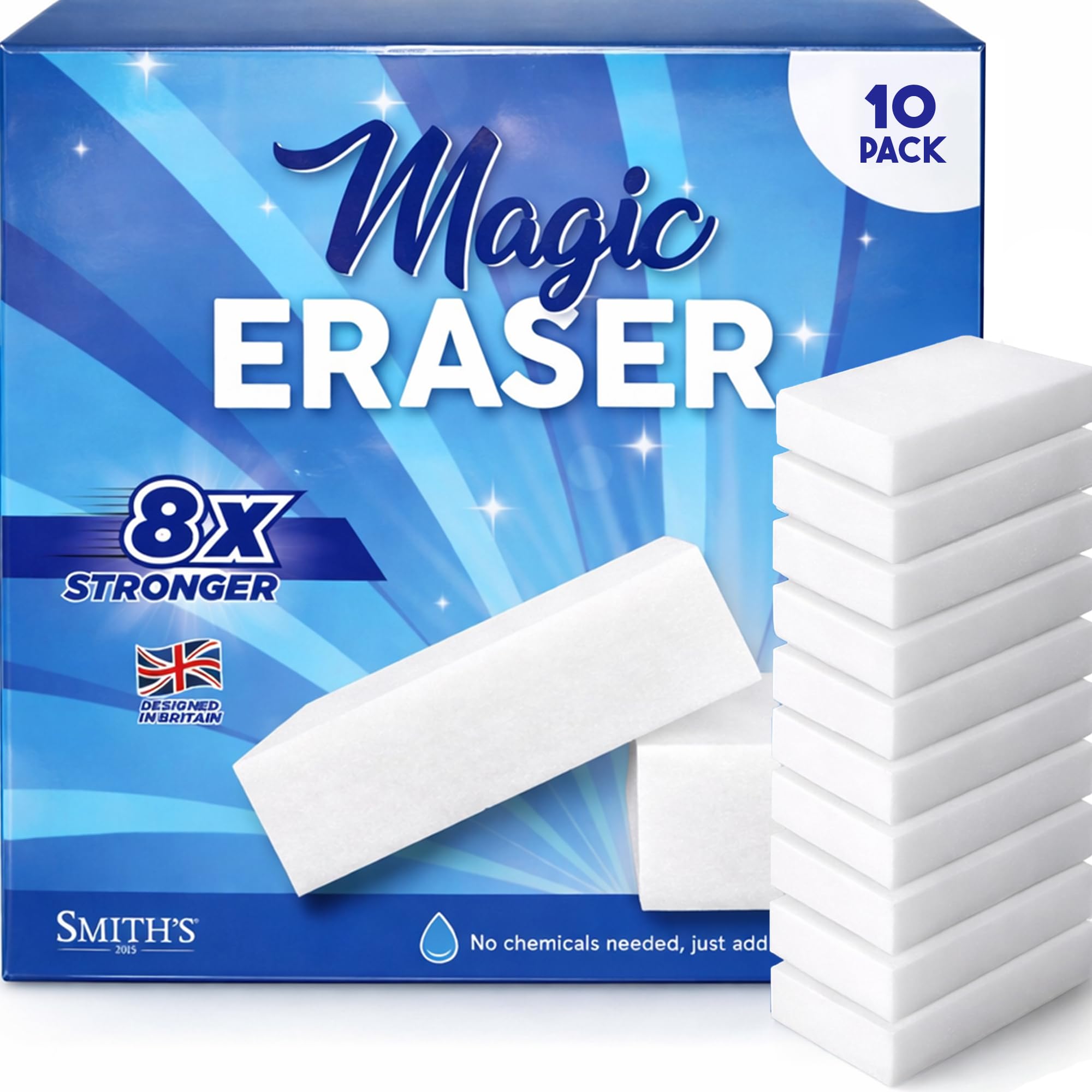 Smith's 2015 (10 Pack) Smith's Magic Cleaning Eraser Sponge - 2X Longer Lasting Melamine Sponges - Multi Surface Power Scrubber Foam Pads - Bathtub, Floor, White