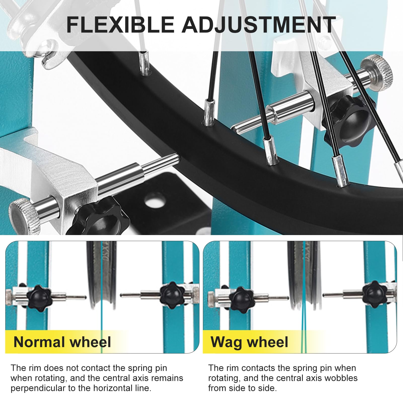 Centrador de Ruedas Para Bicicleta, para Llantas de 16" a27.5, Giro de 360°, Ajuste de ancho 95–130mm, compatible con discos de freno de 140-180mm para Bicicleta de Montaña/Carretera/Taller