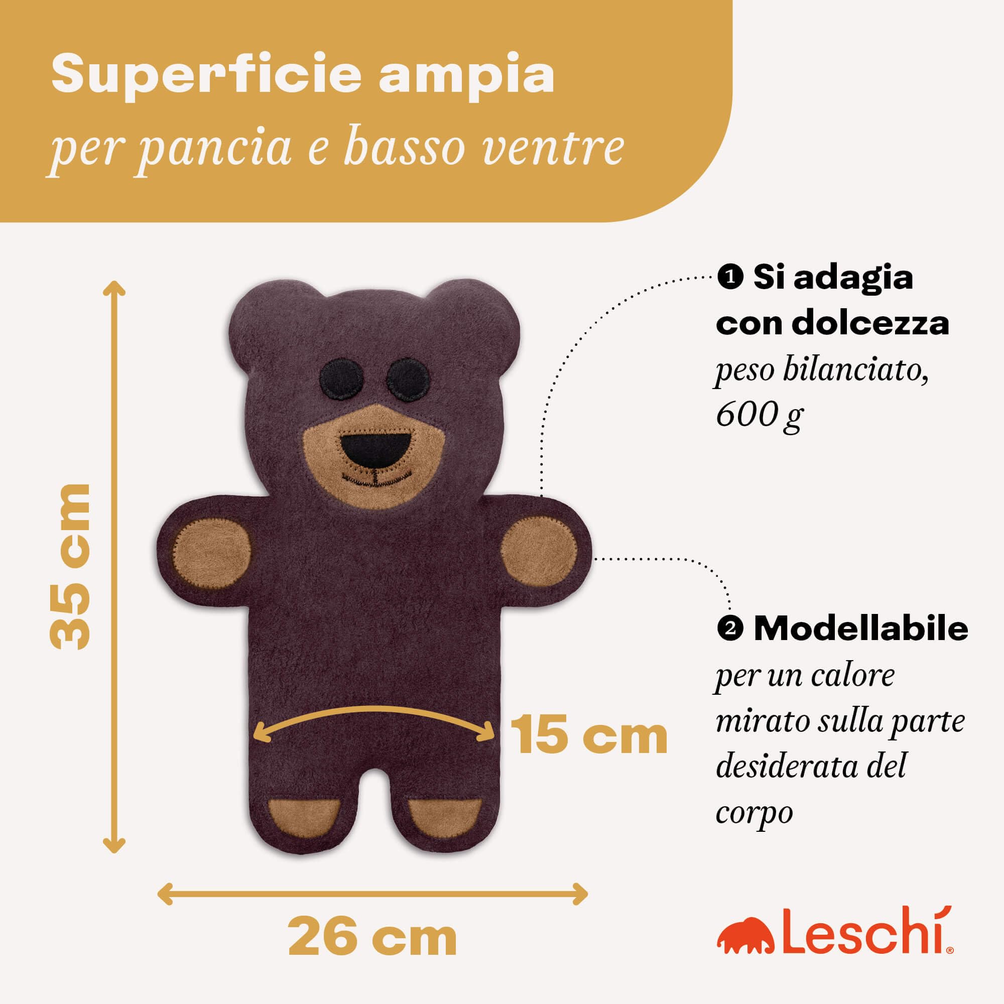 LESCHI Cuscino termico per microonde - In cotone bio con grano biologico - Cuscino riscaldante per dolori mestruali, alla pancia, schiena e zona lombare - Naturale, riutilizzabile - Teddy, viola