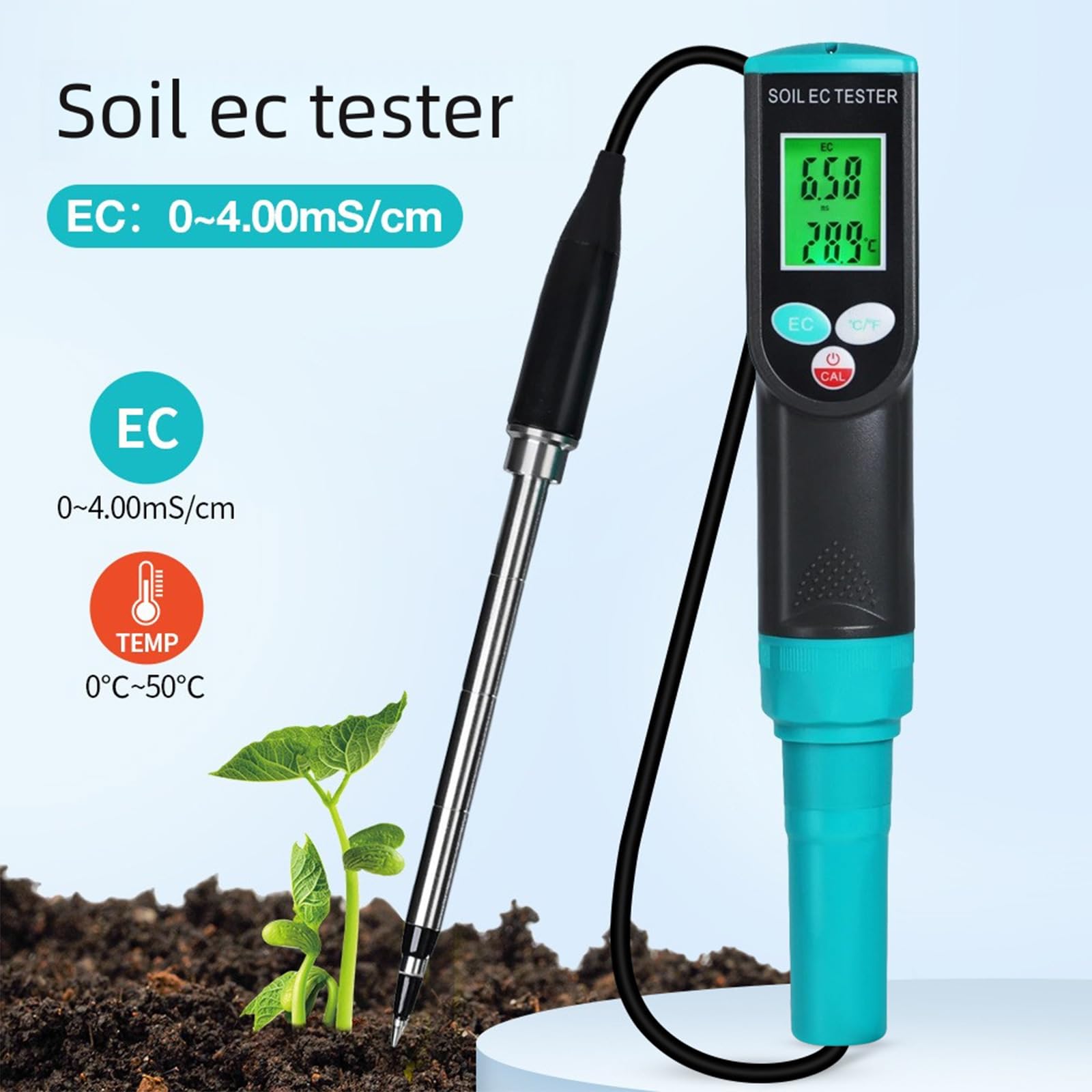 Probador de suelo vegetal 2 en 1, ABS, lecturas de temperatura | Probador portátil de la temperatura del suelo, precisión para uso en exteriores en jardines / invernaderos