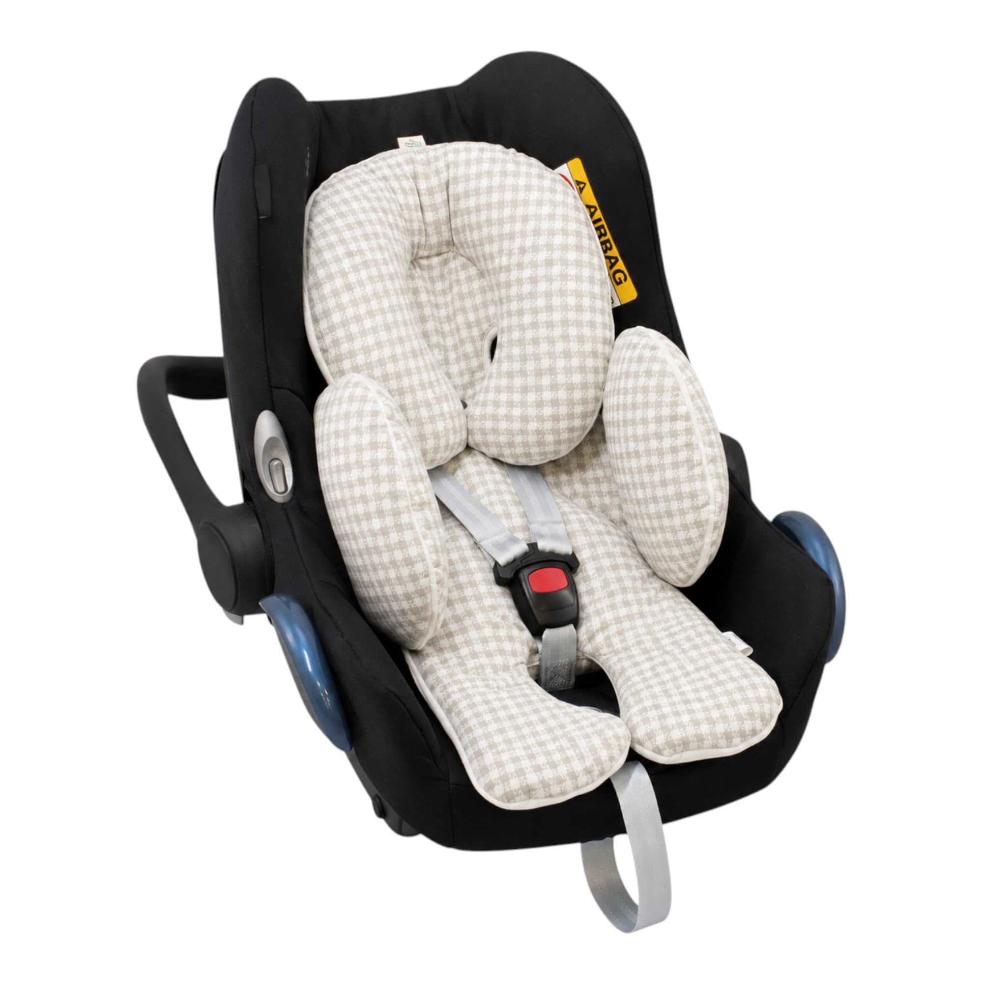 JYOKO Kids Reductor Universal Bebé 3 Piezas, Algodón Orgánico, para Cochecito y Silla de Coche Grupo 0, Diseñado y Confeccionado en Barcelona - Estampado Gold Vichy