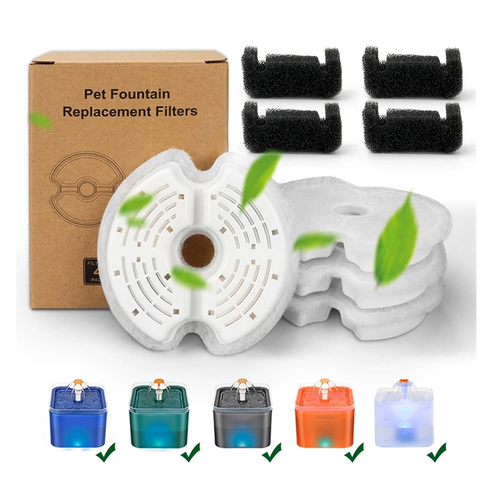 Filtros de repuesto para fuente de agua para gatos, paquete de 4/8, sistema de filtración multicapa con carbón activado para fuentes de mascotas de acero inoxidable (cartucho con muescas, 4 piezas)